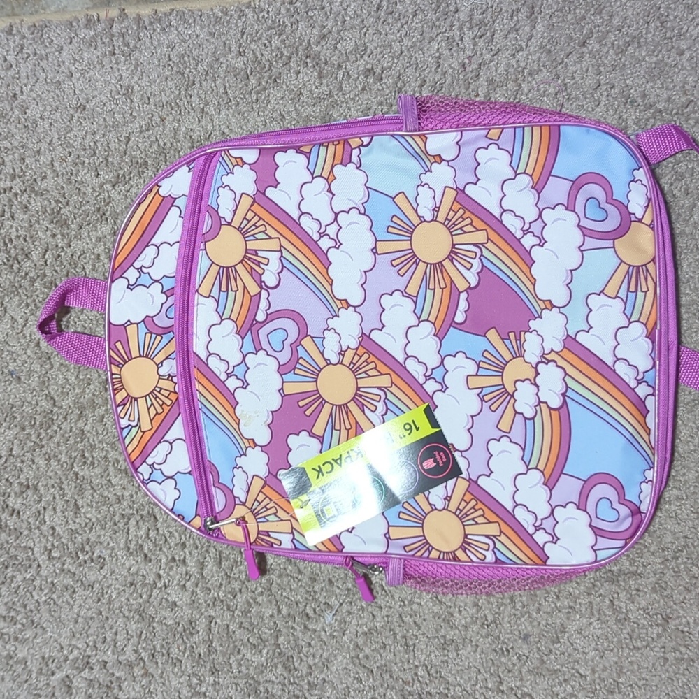 Kids Sky backpack book bag purple sun rainbows